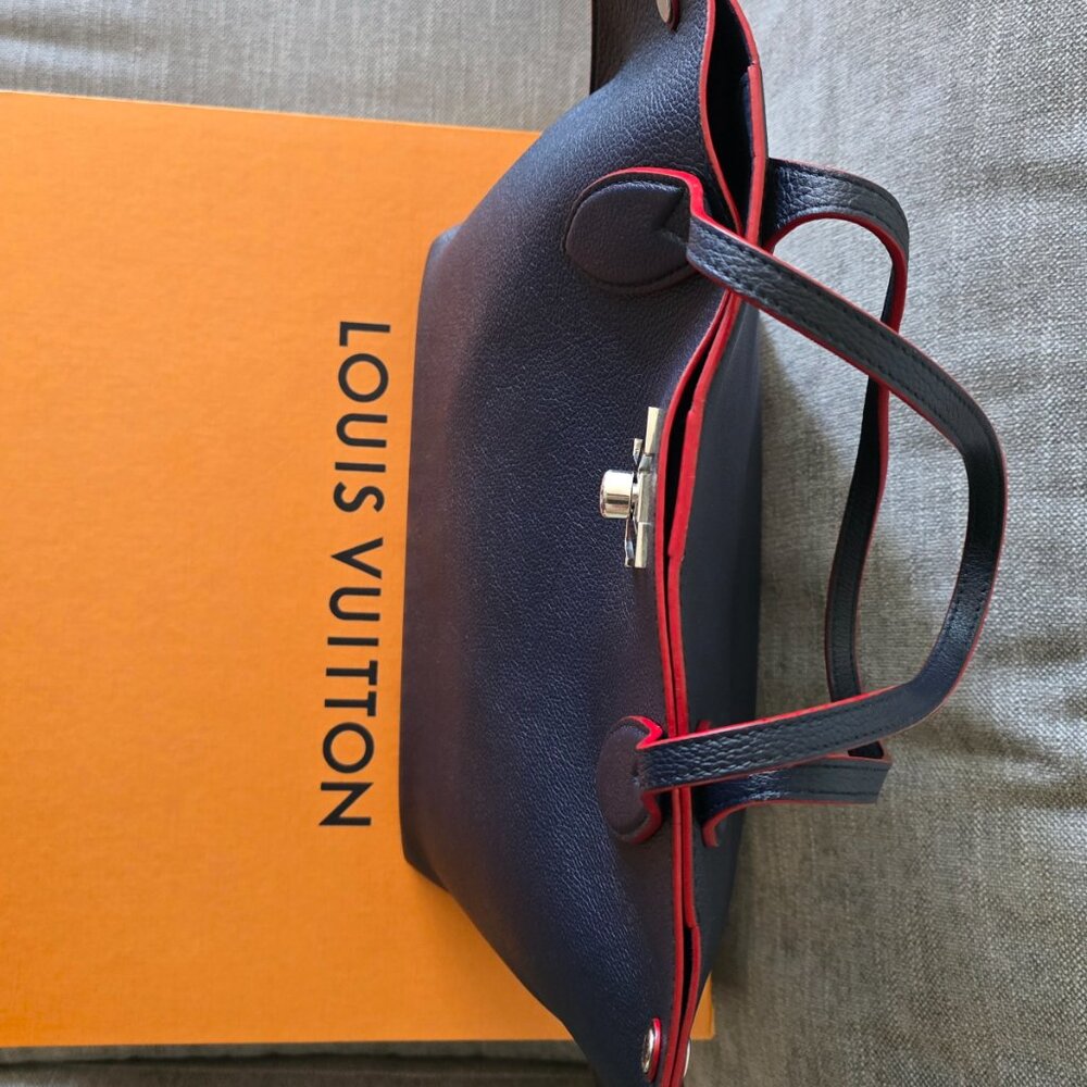 Louis Vuitton Navy Blue Leather Tote with Red Piping & Silver Hardware - Picture 11 of 16